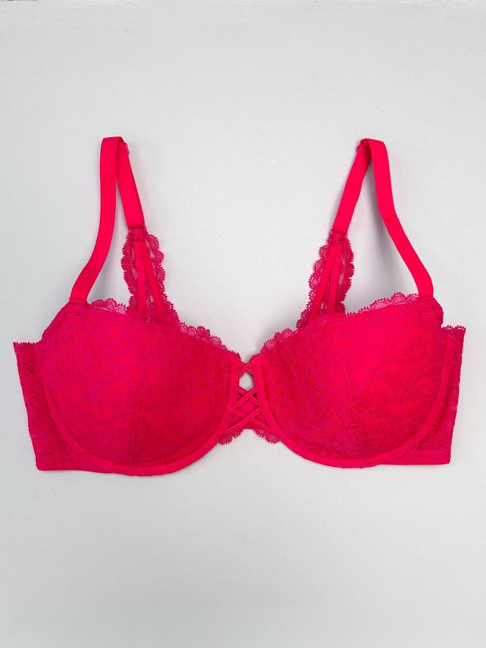 Victoria's Secret Red Lace Padded Corset Detail Very Sexy Balconette Bra 36D